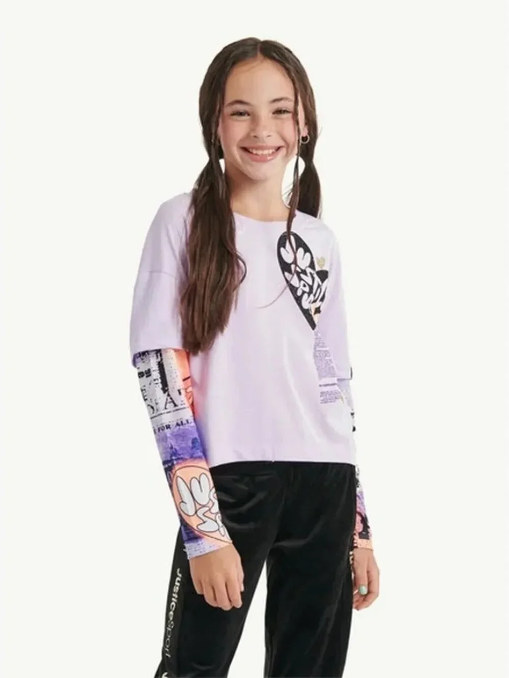 Justice Girls Jsport 2fer T-Shirt Size Large 12-14 Lavender Graphic Print